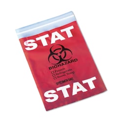 Med Vet International&nbsp;Specimen Biohazard Transport Bags, STAT, Zipper Closure, 6