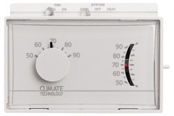MSC&nbsp;Supco Mechanical Wall Thermostat, Heat and Cool, 24 VAC, Horizontal, 1 ea.