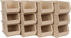 MSC&nbsp;Quantum Storage Polypropylene Hopper Stacking Bin, Ivory, 6-9/16 in. Width, 14-3/4 in. Length, 7 in. Height, 12/Pk.