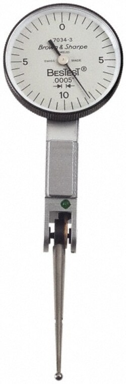 MSC&nbsp;TESA Brown and Sharpe BesTest Horizontal Dial Indicator, 0.0200 in. Range, 0-10-0 Reading, 0.000500 in. Graduation, 1 ea.