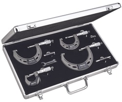 MSC&nbsp;Starrett Mechanical Outside Micrometer Set, 0-4 in Range, 0.0001 in Graduations, 4 Piece