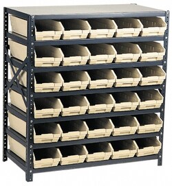 MSC&nbsp;Quantum Storage Floor Pick Rack, Double-Sided Mobile, 2,100 lb Capacity, 30 Yellow Bins