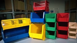 MSC&nbsp;Quantum Storage Plastic Hopper Stacking Bin, Polypropylene, Yellow, 100 lb Capacity