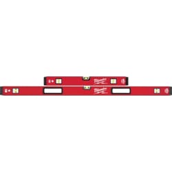 MSC&nbsp;Milwaukee Redstick Box Level Set, 24/48 in, Magnetic, Aluminum, 6 Vial
