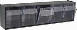 MSC&nbsp;Quantum Storage Small Parts Tip Out Stacking Bin Organizer, 5 Compartment, Gray, Polystyrene Frame