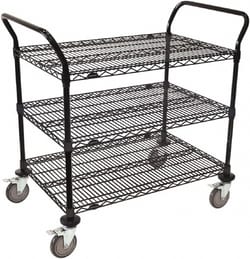 MSC&nbsp;Value Collection Wire Utility Cart, 48 in Long, 24 in Wide, Steel, Black, 3 Shelves