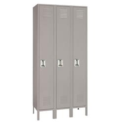 MSC&nbsp;Lyon Locker, 3-Wide, Single Tier, Steel, Padlock, 12 x 18 x 72 in