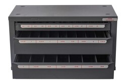 MSC&nbsp;Huot Tap and Drill Dispenser, 3-Drawer, #6-32 to 1/2-20, Steel