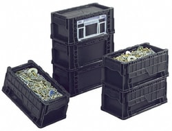 MSC&nbsp;Orbis Attached-Lid Storage Tote, Polyethylene, 40 lb Capacity, Black