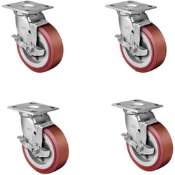 MSC&nbsp;Linco Swivel Top Plate Caster, Polyurethane, 6 in Wheel Dia, 3,600 lb Capacity, Side Lock Brake