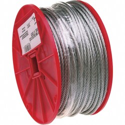 MSC&nbsp;Campbell Cable, 250 ft, 3/16 in, 7 x 19 Strand, Galvanized, Uncoated