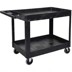 MSC&nbsp;Rubbermaid Service Utility Cart, Plastic, Black, Swivel Casters, 2 Shelves