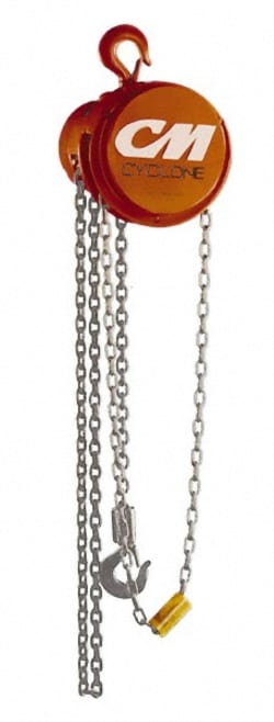MSC&nbsp;Columbus McKinnon Hand Chain Hoist, 1 ton Capacity, 10 ft Lift, Hook Mount