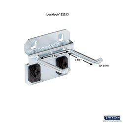MSC&nbsp;Triton Products Pegboard Hook, Double Rod, 3/16 in Diameter, 2 in Projection, Steel, Zinc Finish
