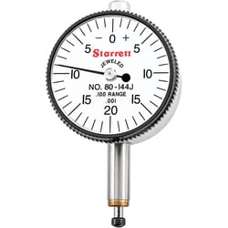 MSC&nbsp;Starrett Miniature Dial Indicator, 0.100 inch Range, 0.001 inch Graduation, 0-20-0 Dial