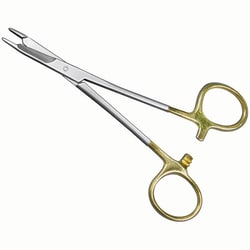 Med Vet International&nbsp;Aesculap AG Olsen Hegar Needle Holder/Scissors, 5.5-in. (13.97cm) Tungsten Carbide Inserts, Gold-plated Rings, J0660