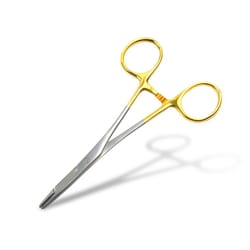 Med Vet International&nbsp;Aesculap AG Olsen-Hegar Needle Holder/Scissors, Tungsten Carbide Inserts, Gold-Plated Finger Rings, 5.5in, J0660A