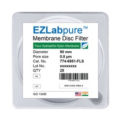 Foxx Life Sciences&nbsp;EZLabpure&trade; Nylon Hydrophilic Membrane Filters, 0.8µm Pore Size, 90mm Diameter Filtration Membrane Discs, Non Sterile, 25/PK