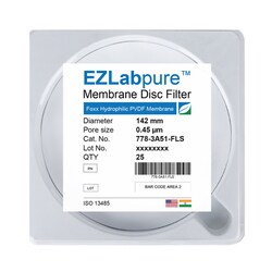 Foxx Life Sciences&nbsp;EZLabpure&trade; PVDF Hydrophilic Membrane Filters, 0.45µm Pore Size, 142mm Diameter Filtration Membrane Discs, Non Sterile, 25/PK