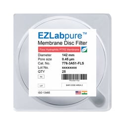 Foxx Life Sciences&nbsp;EZLabpure&trade; PTFE hydrophilic Membrane Filters, 0.45µm Pore Size, 142mm Diameter Filtration Membrane Discs, Non Sterile, 25/PK