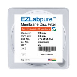 Foxx Life Sciences&nbsp;EZLabpure&trade; CA Hydrophilic Membrane Filters, 0.8µm, 90mm Diameter Membrane Filter Discs, Non Sterile, 25/PK