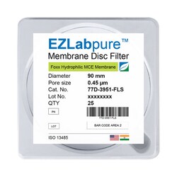 Foxx Life Sciences&nbsp;EZLabpure&trade; Mixed CE(Cellulose Ester) Hydrophilic Membrane Filters, 0.45µm, 90mm Diameter Filtration Membrane Discs, Non Sterile, 25/PK