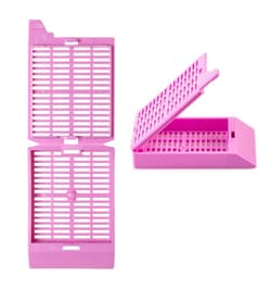 Alkali Scientific&nbsp;Tissue Embedding Cassette with Attached (Detachable) Lid 35° Writing Area, Dispenser Box, 500/Pk, Blue