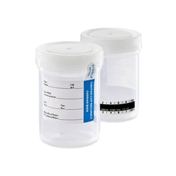 Alkali Scientific&nbsp;Drug Testing Container, Polypropylene, Attached White Screw Cap, Tamper Seal, Patient ID Label & Temperature Strip, 95 kPa rated,, 120mL, 100/Case