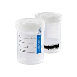 Alkali Scientific&nbsp;Drug Testing Container with Graduations, Polypropylene, Attached White Screw Cap, Tamper Seal, Patient ID Label & Temperature Strip, 95 kPa rated, Individually Wrapped, Sterile, 120mL, 100/Case