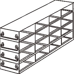 Alkali Scientific&nbsp;Upright Freezer Rack for 25 Place Slide Boxes, 4 x 4 Configuration, 16 Box Capacity