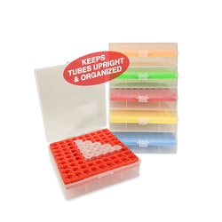 Alkali Scientific&nbsp;BetterBox&trade; Storage Box with hinged lid, 81 x 1.5mL/2.0mL microtubes, assorted colors