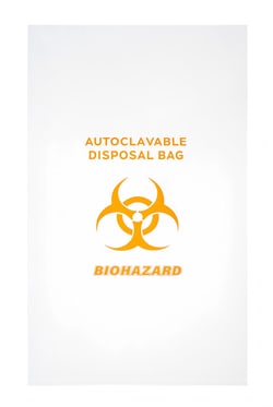Alkali Scientific&nbsp;Autoclave Disposal Bags with Biohazard Print, 2mil Thickness with Temperature Indicator Strip 11.8 x 19.7