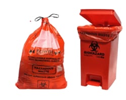 Alkali Scientific&nbsp;The BowTie&trade; Biohazard Bags Collection, Hands free foot pedal, PP, 12 14 gallon capacity (45 52 liters), 10 x 14 x 19in. (25 x 35 x 48cm, W x L x H), attached lid, 1/ea