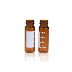 Alkali Scientific&nbsp;4mL Glass 15x45mm Flat Base 13 425 Screw Thread Vial with Label, 100/Pk, Amber