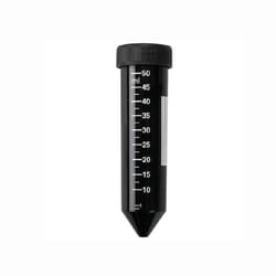 Alkali Scientific&nbsp;CellPro&trade; 50mL Black Conical Centrifuge Tubes, Sterile with Flat Black Screw Caps, Printed WHITE Graduations and Marking Area, Bagged, 500/Case