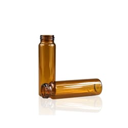 Alkali Scientific&nbsp;Clear/ Amber Glass Sample Vial 27.5×95mm. 24 414 White Open Top PP Screw Cap with 22mm Natural PTFE/Natural Silicone 3mm Thick Septa, 100/Pk, Amber