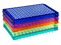 Alkali Scientific&nbsp;ProCycle&trade; 0.2mL 96 Well Rigid&trade; PCR Plate, Semi Skirted, Polycarbonate Frame, 10/Pack, Assorted Frame, Clear Well