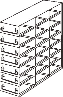 Alkali Scientific&nbsp;Upright Freezer Rack for 25 Place Slide Boxes, 3 x 7 Configuration, 21 Box Capacity