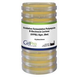Alkali Scientific&nbsp;Oxidative Fermentative Polymyxin B Bacitracin Lactose (OFPBL) Agar 20mL Plate, 10/Pk