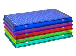 Alkali Scientific&nbsp;ProCycle&trade; 30µL 384 Well Rigid&trade; PCR Plate, Full Skirt, A24 Notch, Polycarbonate Frame, 10/Pack, Assorted Frame, Clear Well