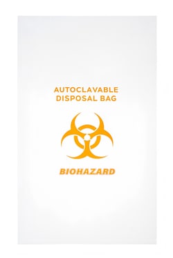 Alkali Scientific&nbsp;Autoclave Disposal Bags with Biohazard Print, 2mil Thickness with Temperature Indicator Strip 15.7 x 23.6