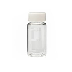 Alkali Scientific&nbsp;Silanized Glass Vials with PTFE/Silicone Lined Solid Closure, Pre assembled, Flat Bottom, White Writing Area with Graduations, Sterile, 100/Pk, 4mL (15mm), 13 425 Screw Thread, Clear