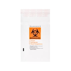 Alkali Scientific&nbsp;Biohazard Specimen Transport Bags, LDPE, Adhesive Closure with Tear Line, Liquid Tight, Separate Document Pouch, 12
