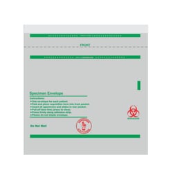 Alkali Scientific&nbsp;Biohazard Specimen Transport Bags (Envelopes) , LDPE, Seperate Document Pouch, Tamper Evident Adhesive Closure, 100/Pk, 1000/Case, 6