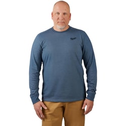 MSC&nbsp;Milwaukee Tool FREEFLEX Hybrid Work Tee, Long Sleeve, Cotton/Polyester, Medium, Blue, 1 ea.