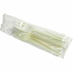 Enterprise Technology Solutions&nbsp;Vegware  Cutlery Kits,w/Fork/Spoon/Knife/Napkin,Unbleached,f/Hot&Cold Foods,Wrapped,Recycled,CPLA,250/CT,WE