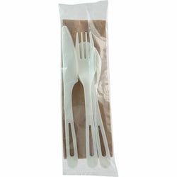 Enterprise Technology Solutions&nbsp;World Centric  Cutlery Set,w/Fork&Knife&Spoon&Napkin,TPLA,Wrapped,6