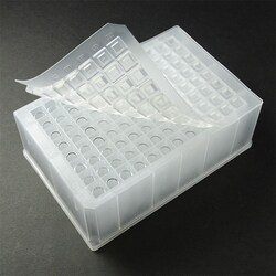 Analytical Sales & Services&nbsp;0.7mL Tapered/Flat-Bottom Clear Glass Inserts in 96-Well Plate with Pre-Slit Silicone Clear Silicone Ultra Thin Cap Mat