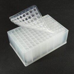Analytical Sales & Services&nbsp;0.7mL Tapered/Flat-Bottom Clear Glass Inserts in 96-Well Plate with Pierceable 