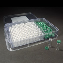 Analytical Sales & Services&nbsp;9mm, 12 x 32, 2mL Clear Screw Vials and Green Caps with PTFE/Silicone Liners